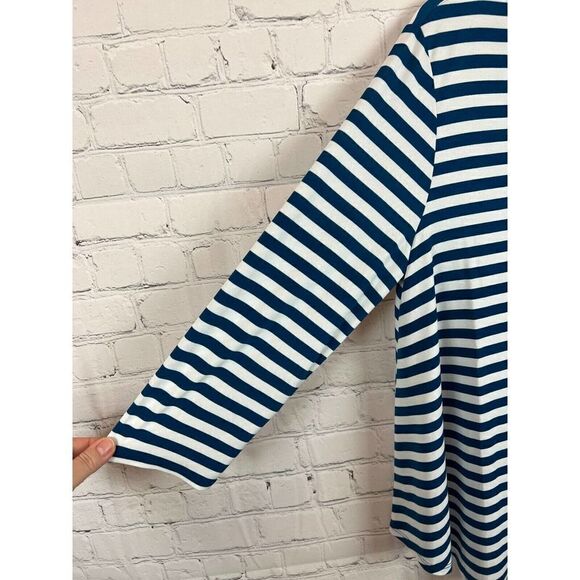 CHICO'S white blue stripes 3/4 sleeve A-line top sweater pullover size 1 8 M - Picture 5 of 7